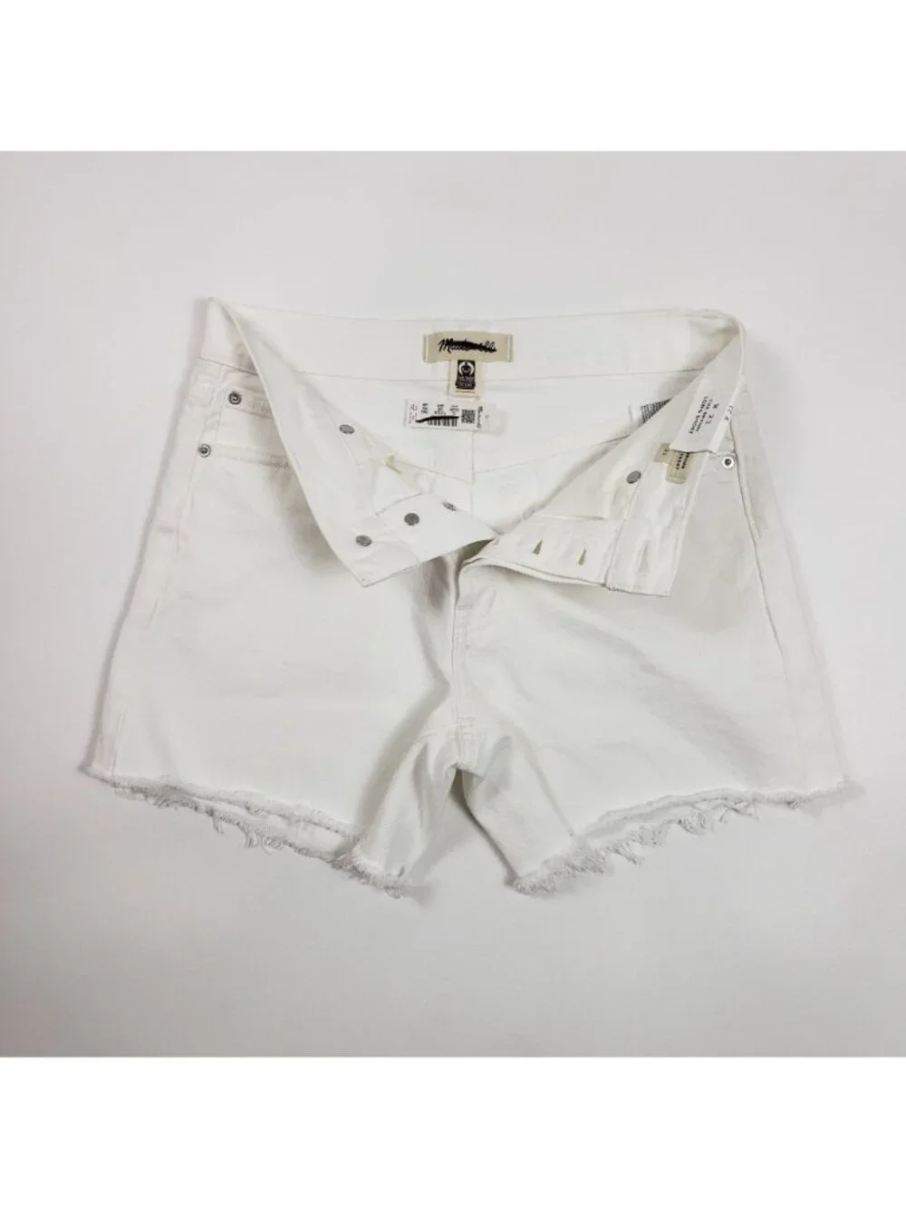 Madewell The Brynn Long Short Women’s 23 Pure White Rigid Denim Raw Hem NWT